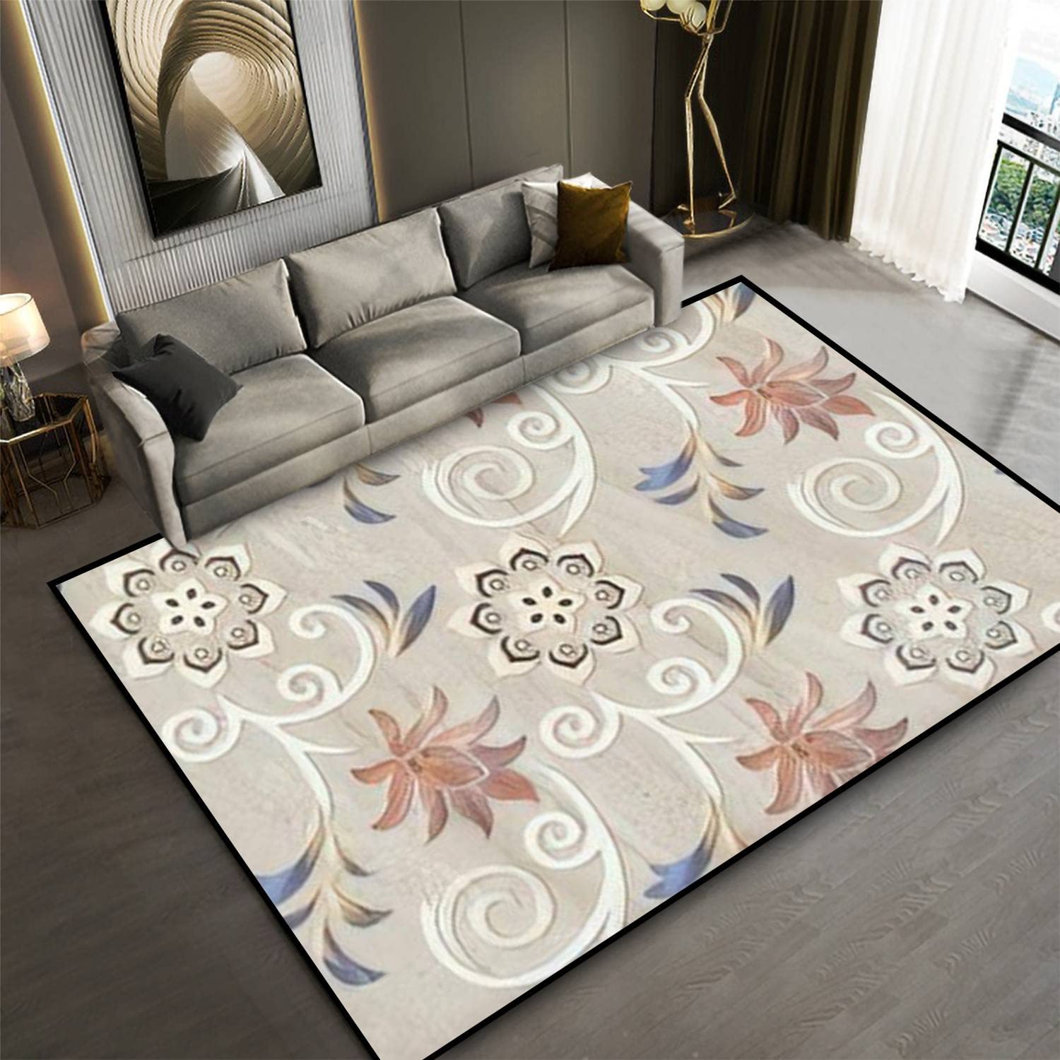 Non-Slip Area Rug with Marble Wall Tile Design - Soft Floor Mat for Living Room, Bedroom & Kids Room | Indoor/Outdoor Yoga Mat & Home Decor Runner