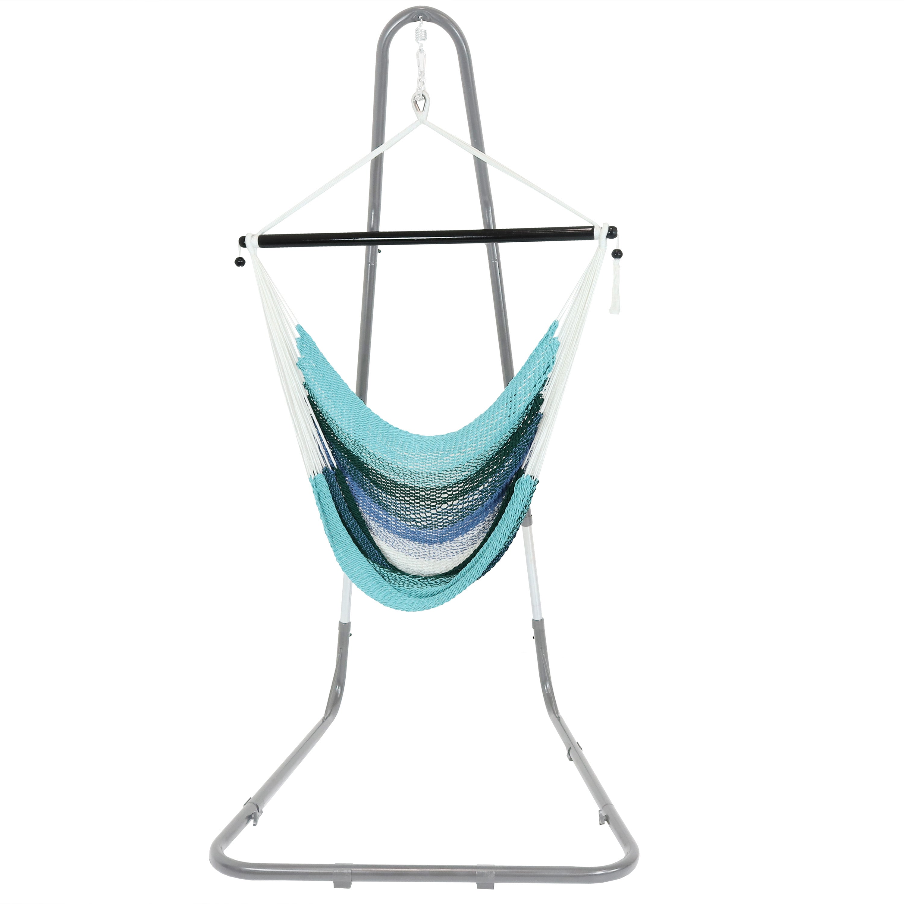 Sunnydaze Polyester Caribbean Hanging Hammock Chair - Lagoon Stripes Design for Indoor & Outdoor Relaxation - Perfect for Patio, Garden, Backyard, and Poolside Use