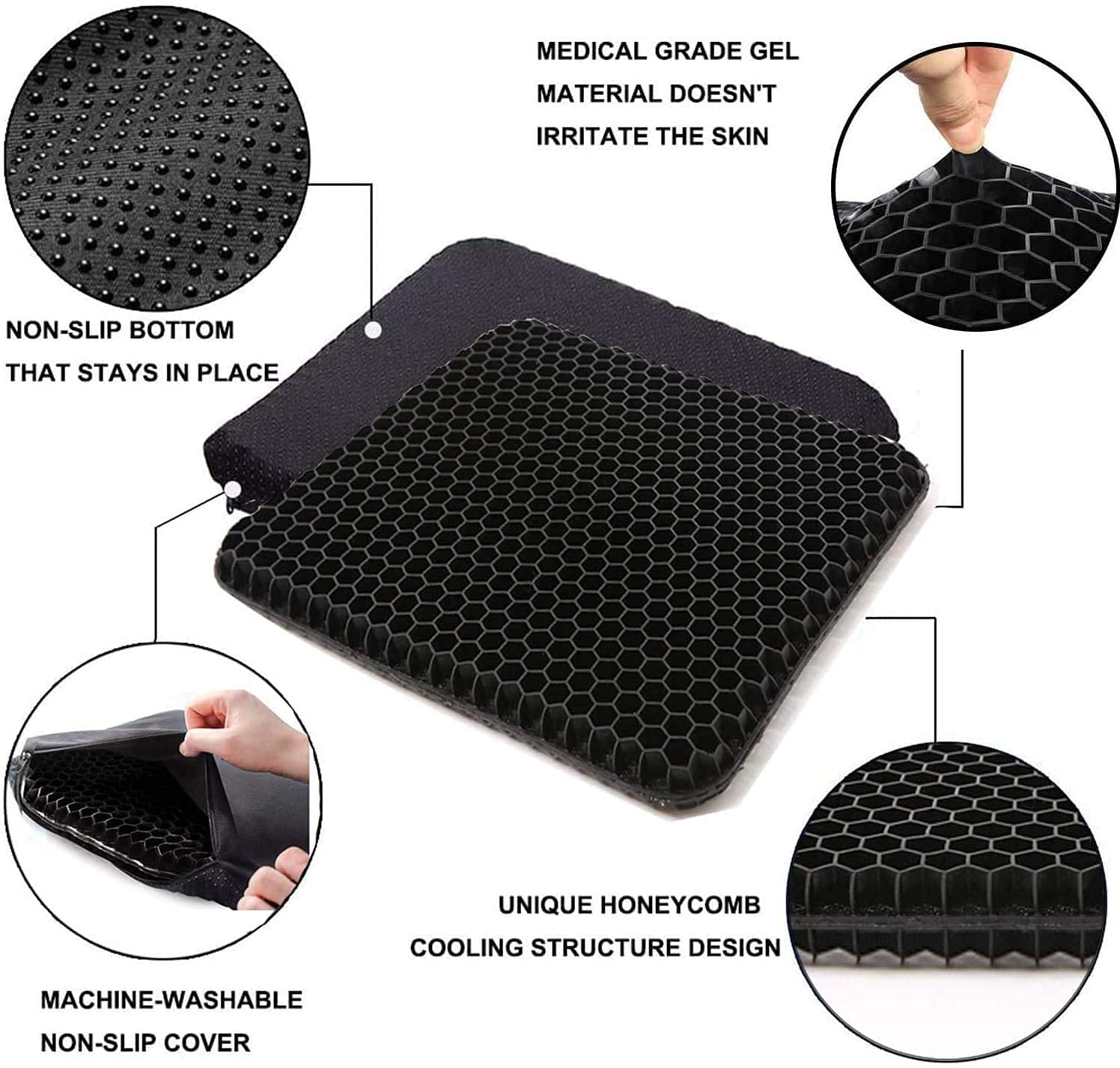 **Orthopedic Gel Seat Cushion for Pain Relief – Memory Foam & Elastic Support – Comfort for Office Chair, Car, Wheelchair – Reduce Back & Tailbone Pain – Ideal for Long Sitting & Driving**