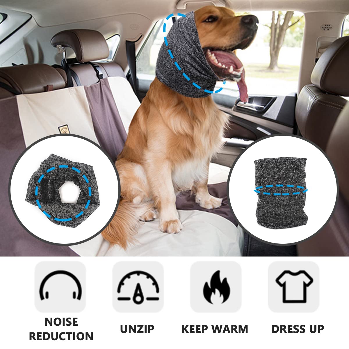 Pattepoint Cat Snood - Cat Grooming Ear Muffs for Noise Protection & Anxiety Relief - Warm Cat Neck & Ears Warmer Headwear - Comfortable & Calming Kitty Ear Protectors - Pet Cat Hoodie in Grey - Perfect for Grooming, Travel & Cold Weather Comfort
