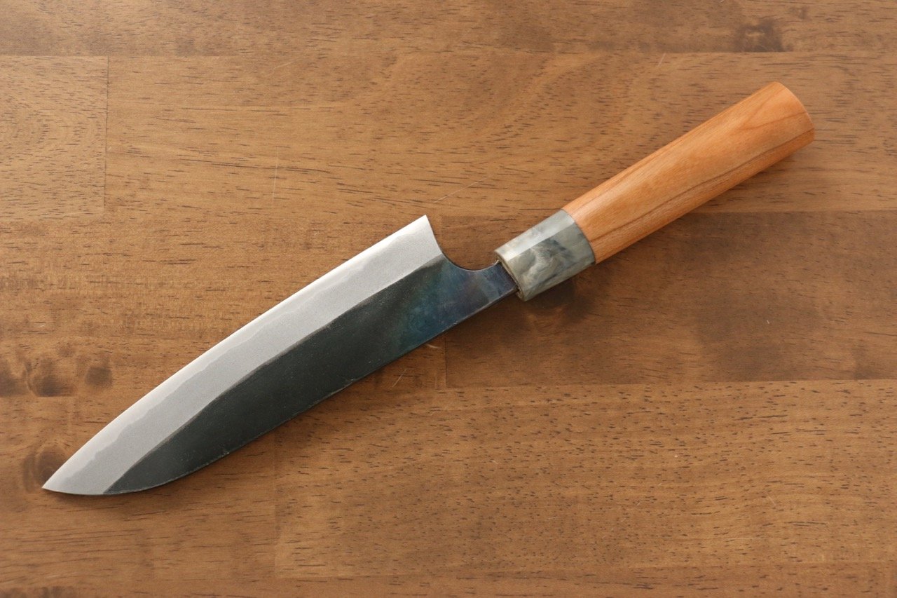 Masakage Mizu Blue Steel No.2 Santoku Knife 165mm - Japanese Chef Knife with American Cherry Handle - Perfect for Slicing, Dicing & Chopping Vegetables, Meat & Fish