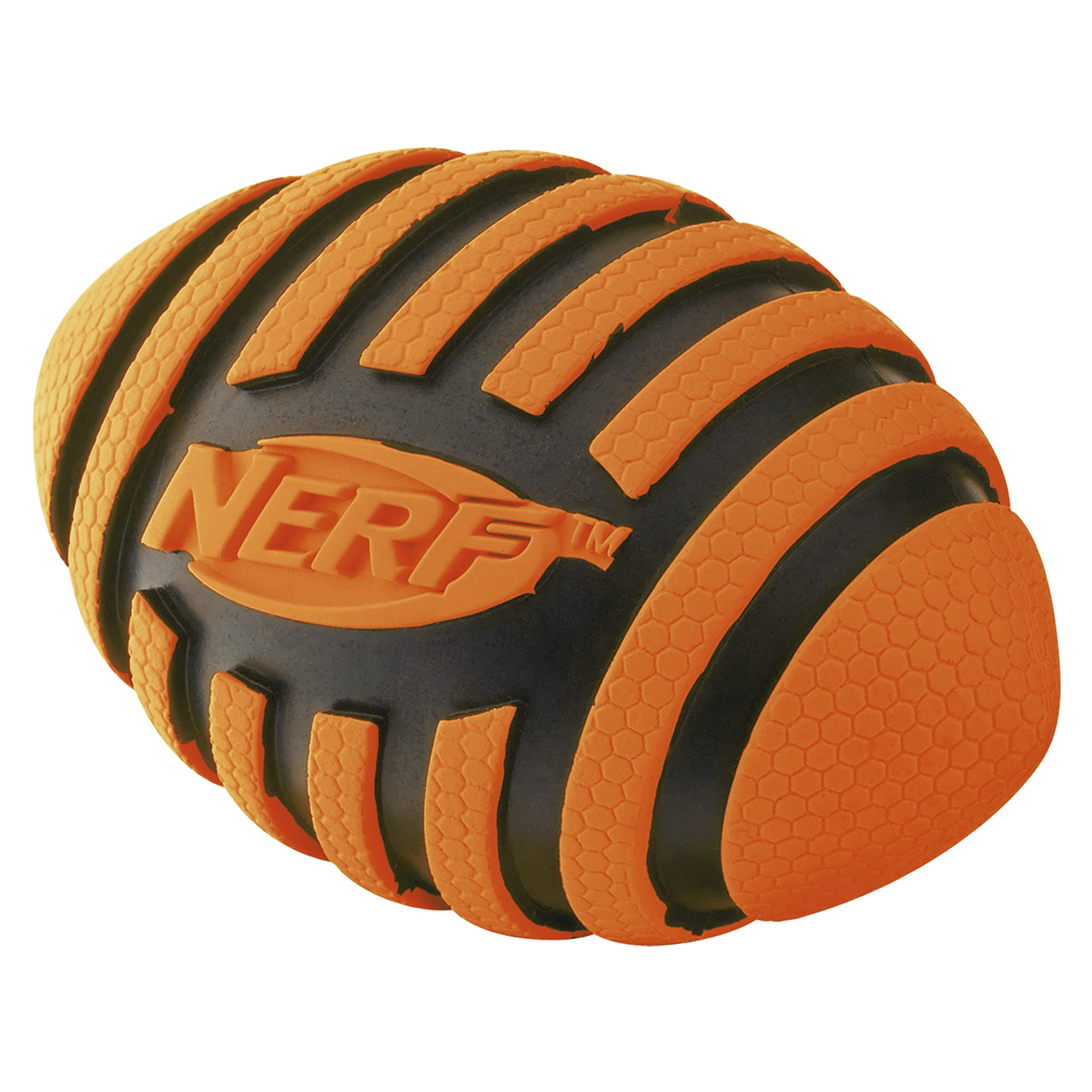 Nerf Dog Spiral Squeak Football Toy - 5 Inch Durable Chew-Resistant Outdoor Dog Toy for Medium & Large Breeds - Interactive Squeaking Playtime for Dogs - Perfect for Fetch, Training & Backyard Fun (Orange)
