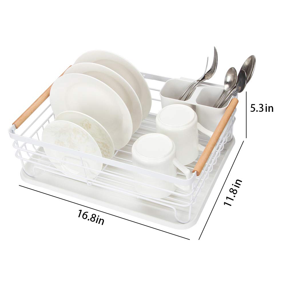 Modern Wooden Handle Dish Rack & Drain Board - 16.5
