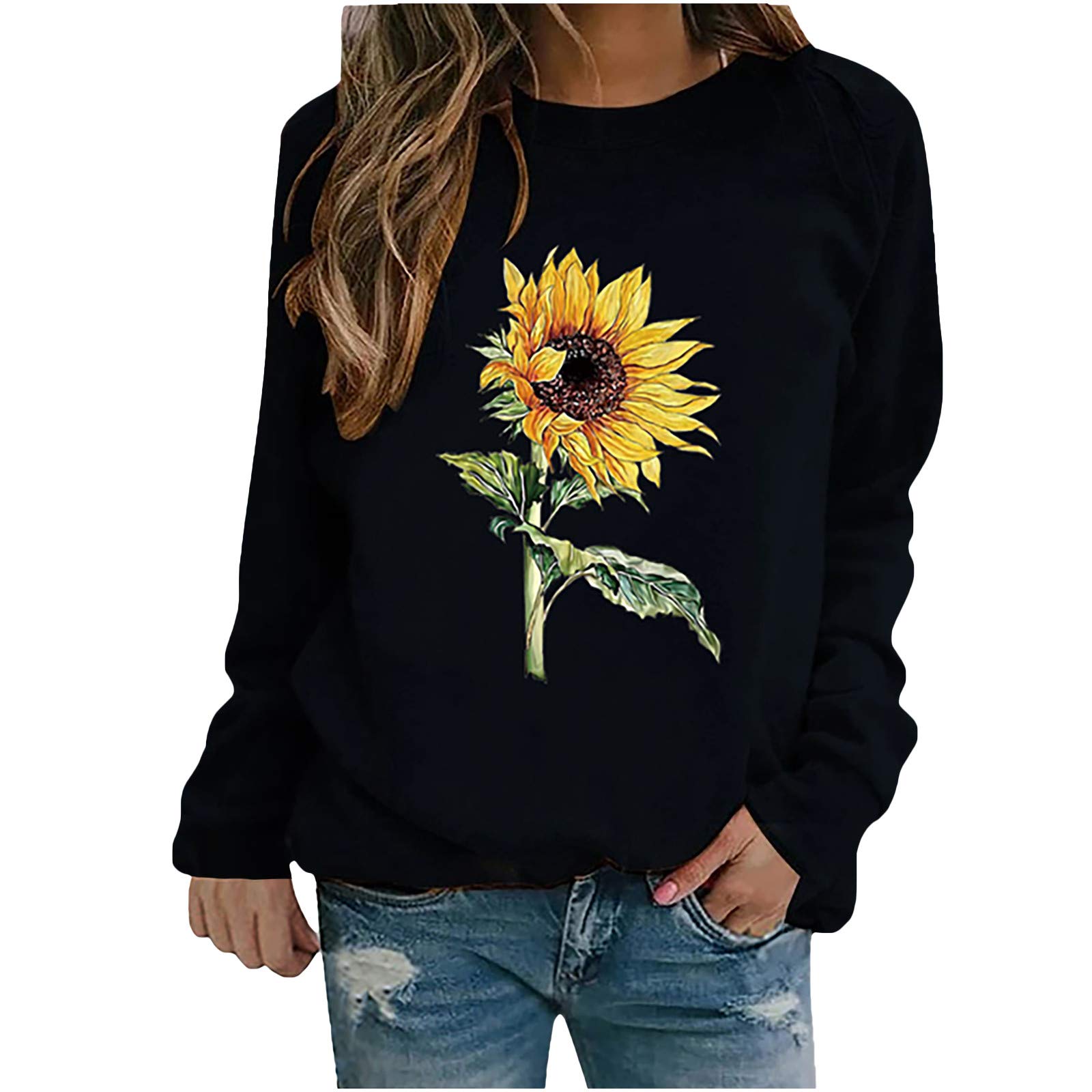 Women's Winter Casual Sunflower Print Sweatshirt - Oversized Blouse Tee & Cozy Sweater | Perfect for Holiday Outfits, Christmas Gifts & Casual Wear