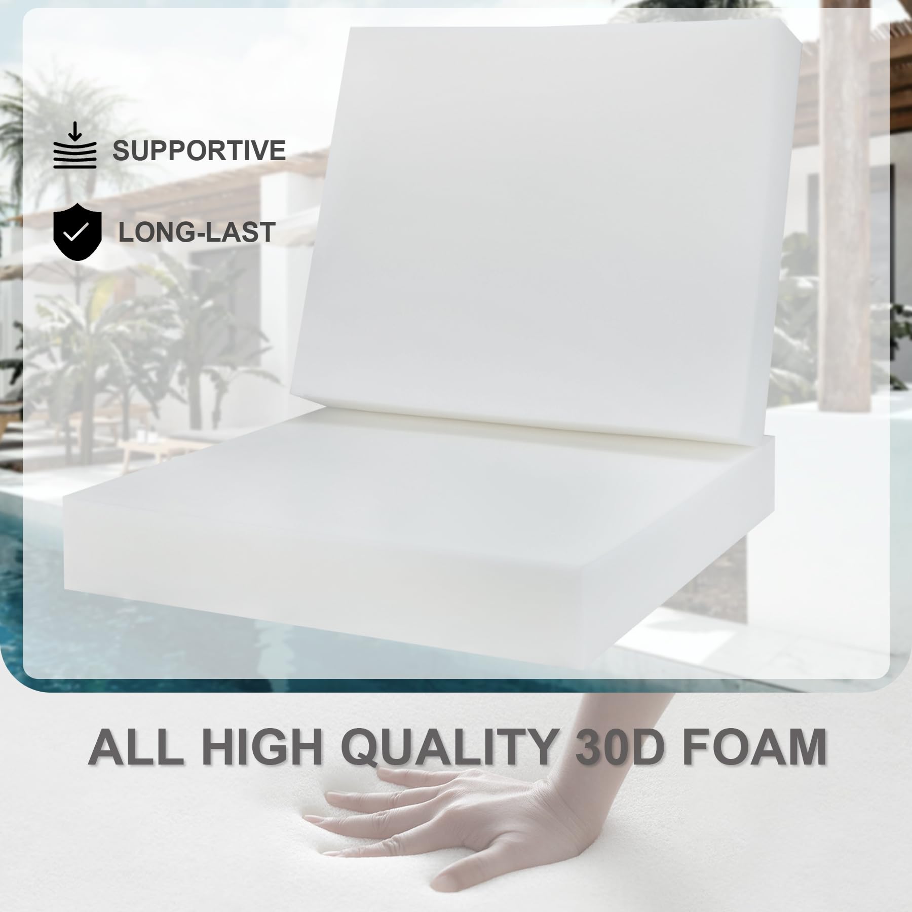 Favoyard 24x24 Inch Waterproof Outdoor Chair Cushions Set - Deep Seat Patio Cushions with Removable Fade-Resistant Cover, Adjustable Straps & Handles - Perfect for Patio Furniture, Garden, Yard, Poolside & Outdoor Relaxation