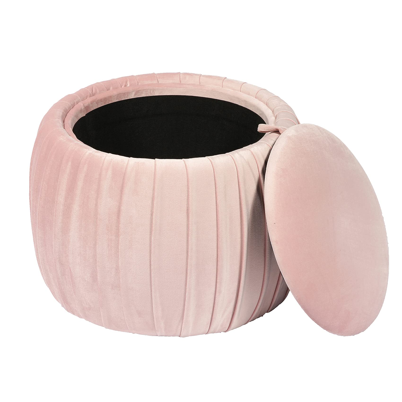Round Velvet Storage Ottoman with Tray Lid - 19.7