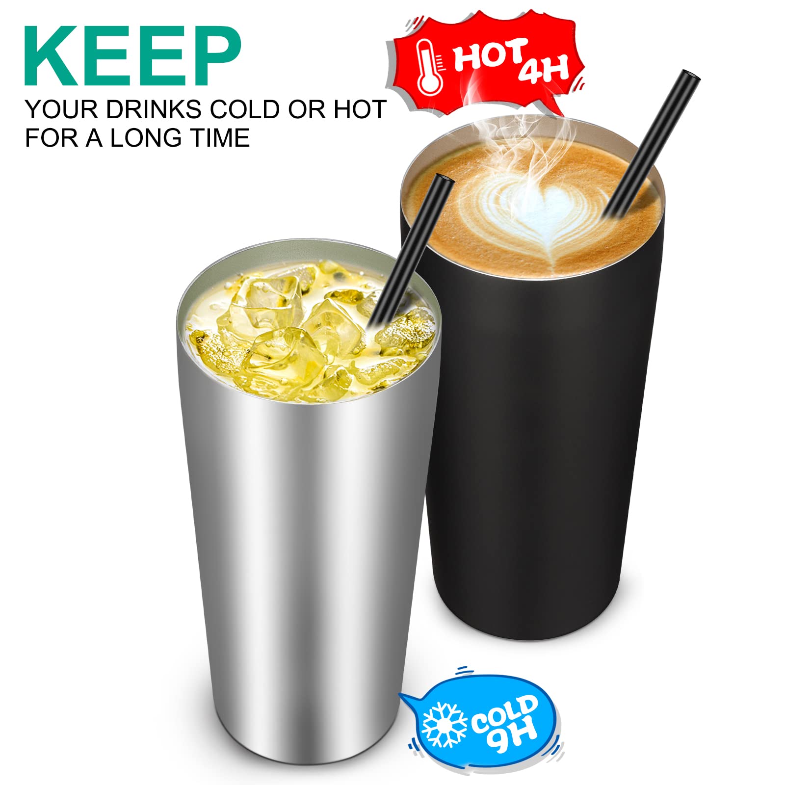 VEGOND 20oz Stainless Steel Vacuum Insulated Tumbler with Lid & Straw - 12 Pack Bulk Double Wall Coffee Travel Mug for Office, Gym, Camping & Outdoor Activities