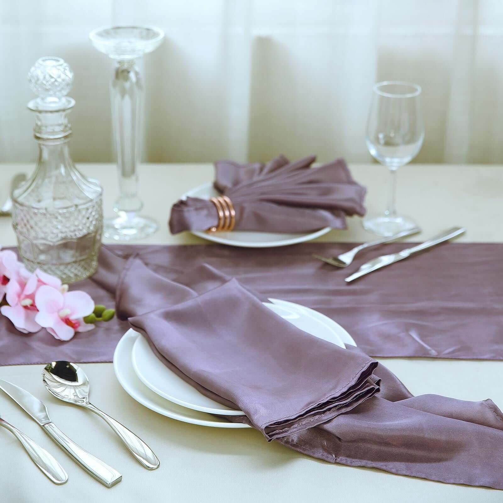 20x20 Inch Amethyst Satin Linen Napkins - Bulk 5-Pack for Wedding, Birthday, Restaurant & Party Table Decor | Elegant Tableware for Formal Dining, Bridal Showers & Special Events