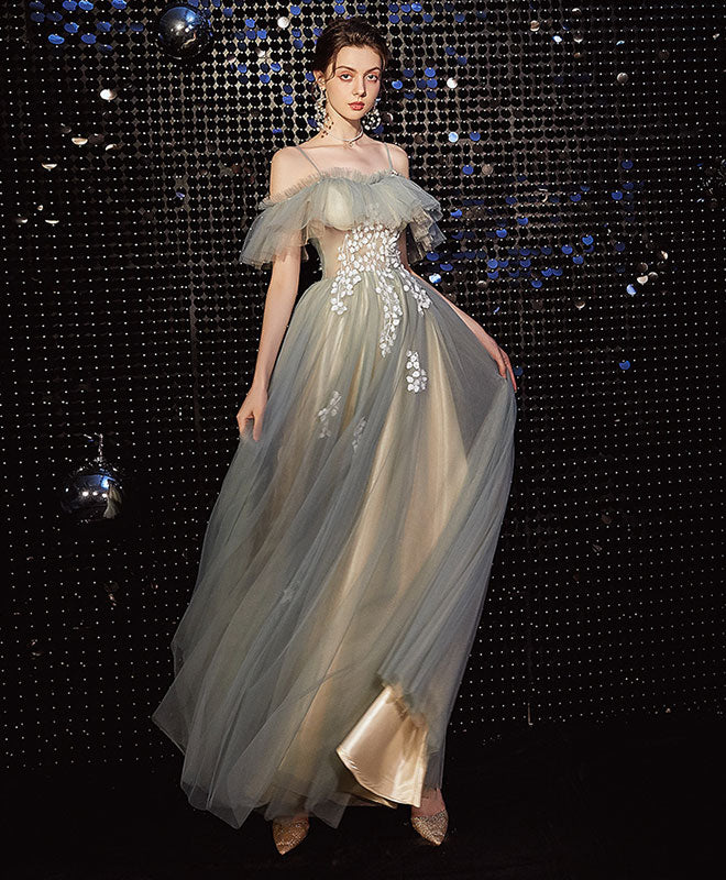 Elegant Light Green Tulle Lace Long Prom Dress for Evening Gowns & Formal Events - Perfect for Homecoming, Quinceañera & Wedding Guest Dresses