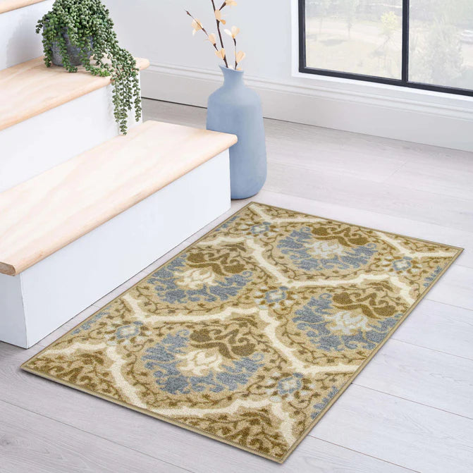 Chloe Floral Damask Non-Slip Washable Indoor Area Rug - Soft Living Room Carpet, Bedroom Runner for Home Decor