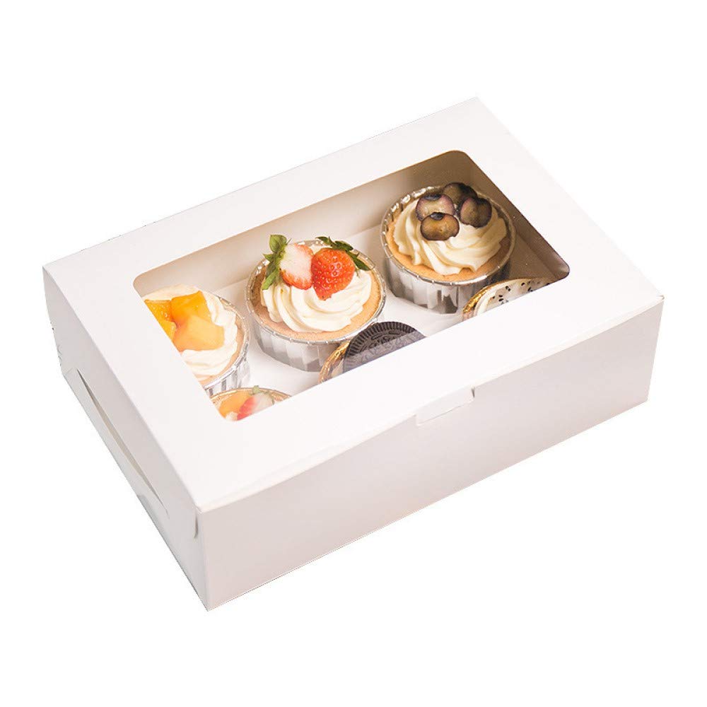 Mayata 10-Pack White Bakery Boxes with Clear Window - Perfect for Cakes, Pastries, Cookies, Pies & Cupcakes | Includes Cake Cutlery, Decorative Stickers & Ribbons | 2 Cake Carriers (16x9x7.5cm) | Ideal for Bakeries, Dessert Shops & Home Baking Gifts