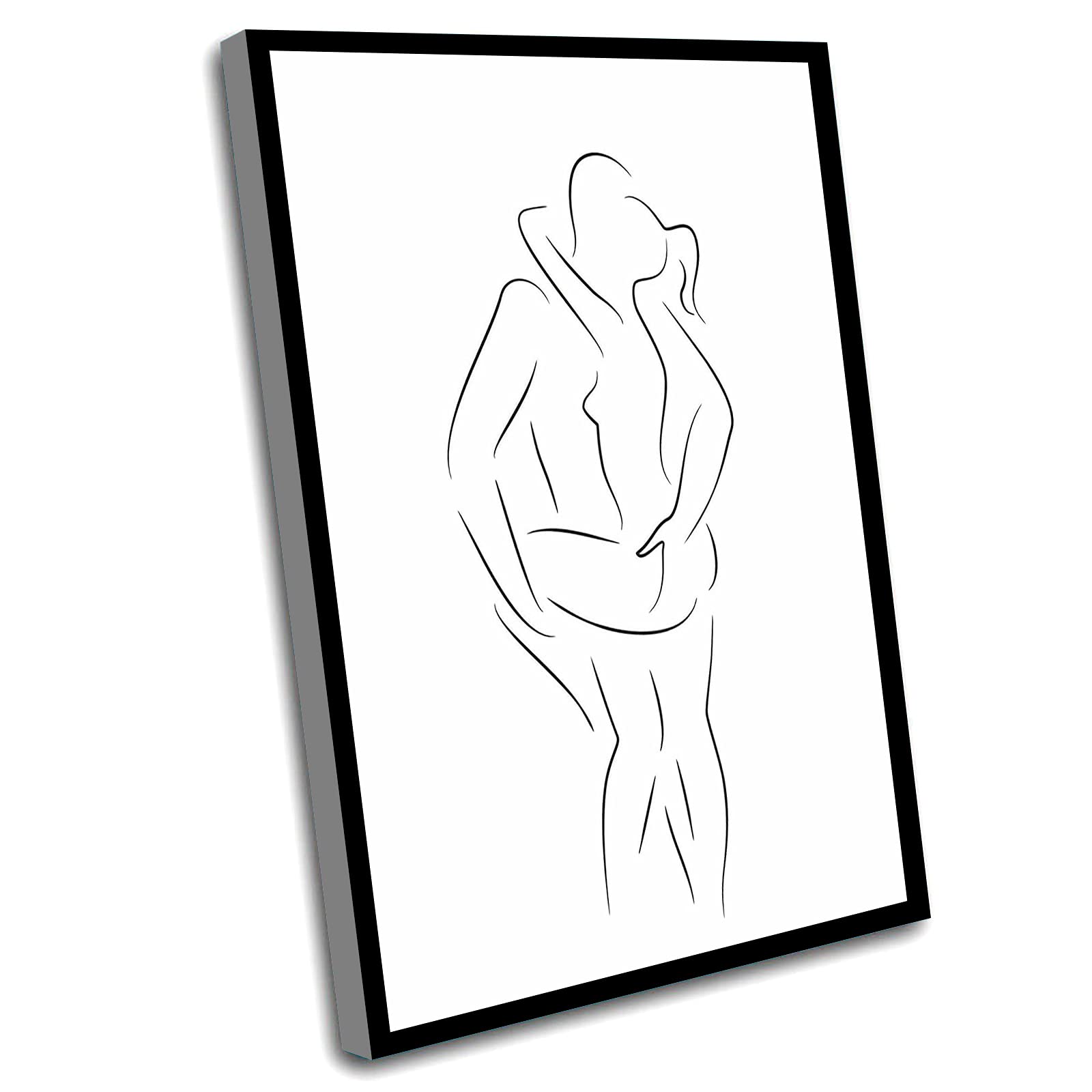 YYCART Black & White Minimalist Portrait - Sensual Embrace Line Art Wall Decor for Bedroom | Large Format Canvas Painting | Modern Home Decor for Living Room & Bedroom