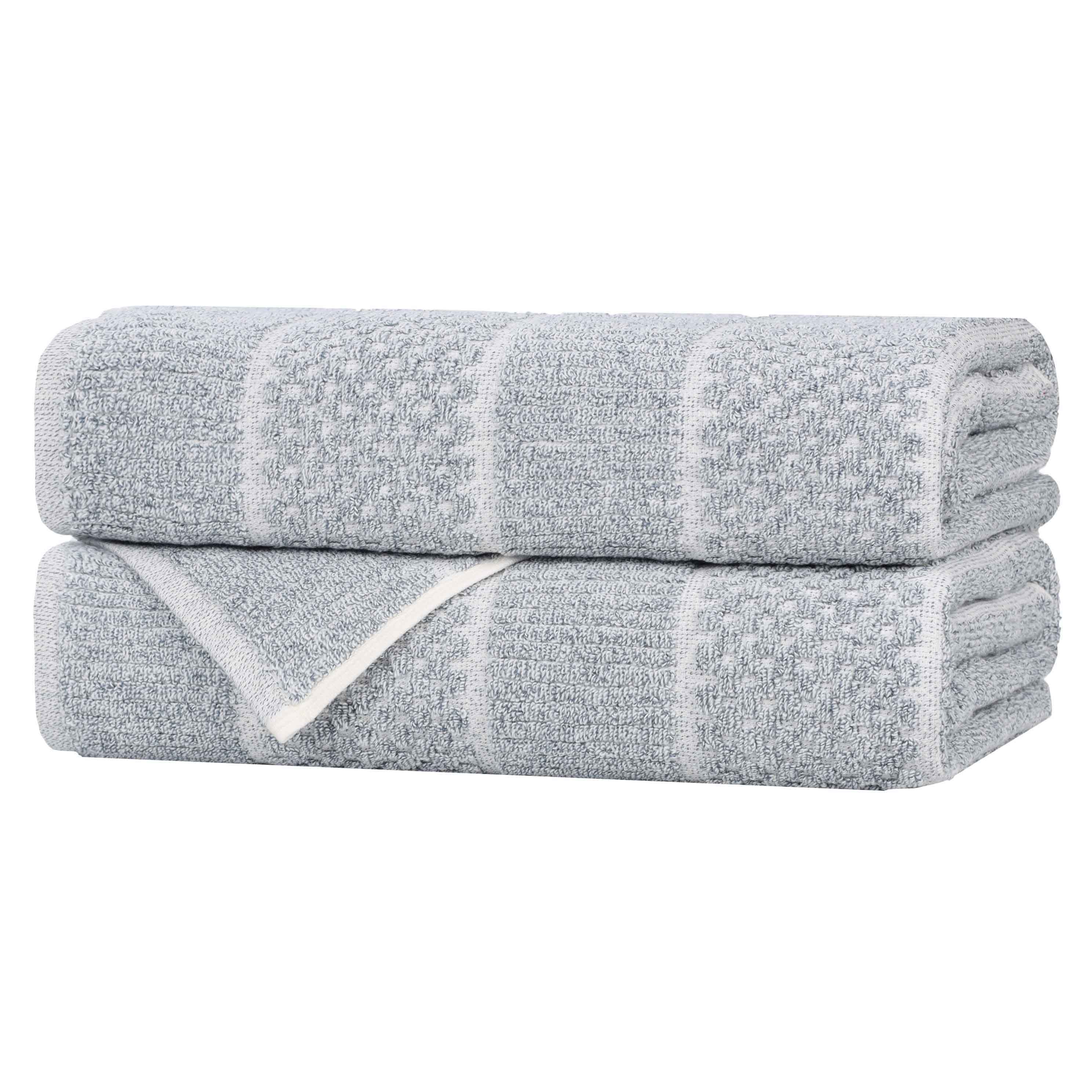 Premium Cotton Blend Checkered and Ribbed Bath Towels Set of 2 - Super Absorbent & Quick Dry - Soft Luxury Bath & Beach Towels for Spa, Pool, Gym, and Travel