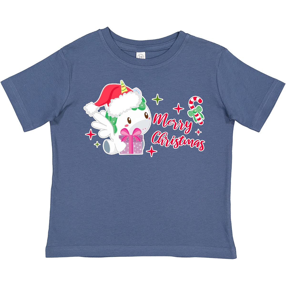 Inktastic Merry Christmas with Alicorn and Candy Cane Toddler T-Shirt - Cute Holiday Outfit for Kids Christmas Party & Family Photos
