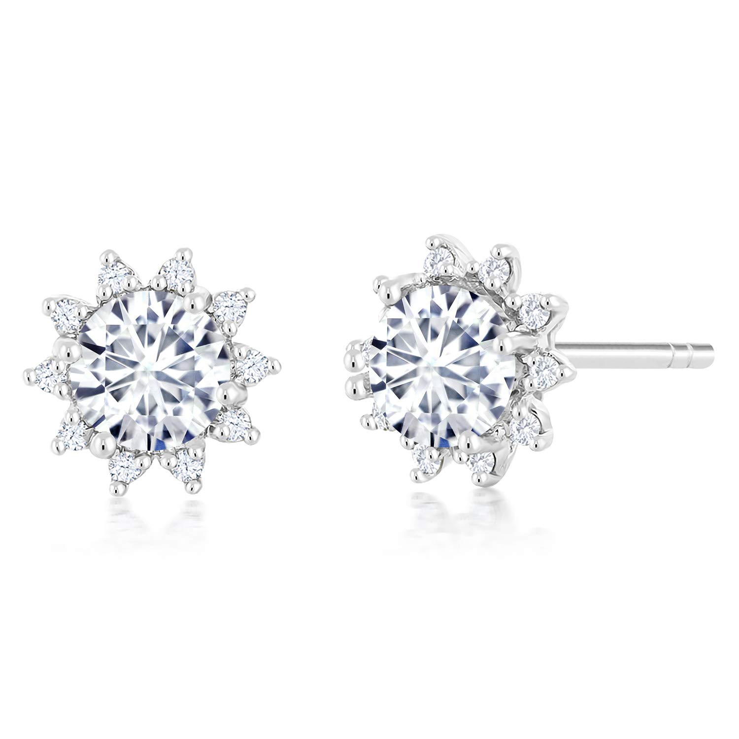 Gem Stone King 18K White Gold Gemstone & Diamond Birthstone Earrings for Women | Halo Stud Earrings | Elegant White Gold Jewelry | Perfect for Weddings, Anniversaries & Special Occasions