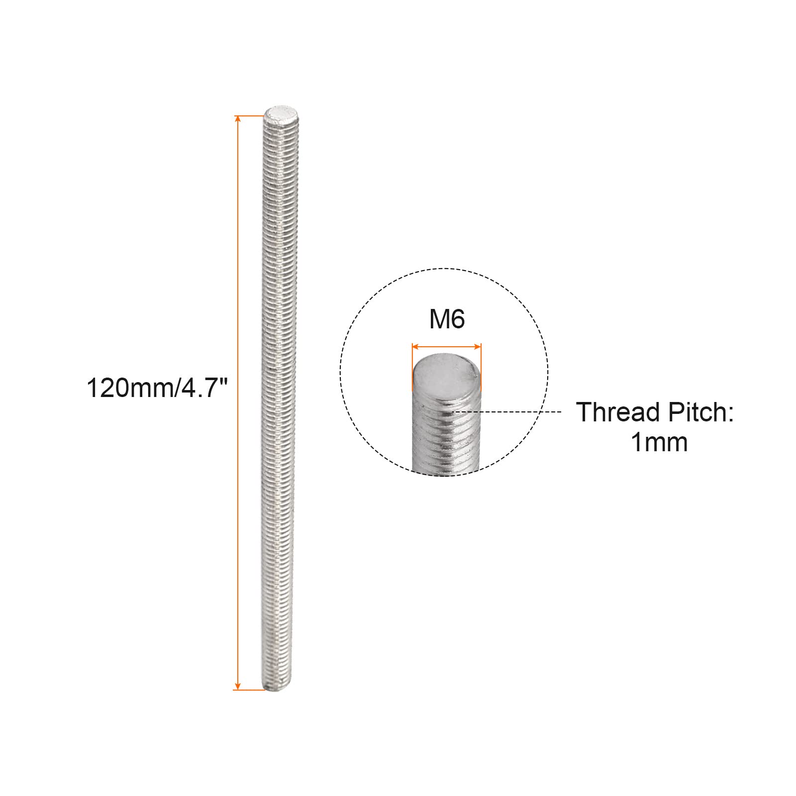 304 Stainless Steel Threaded Rod M6x120mm - 10 Pack for Clamps & U-Bolts