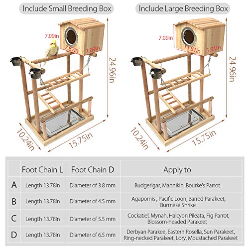Natural Wood Bird Perch Stand with Bird House - Parrot Toy Playground, Swing, Bridge & Ladder for Macaw, Cockatiel, Budgie, Conure - Cage Accessories for Climbing, Playing & Resting - Perfect for Bird Cages, Aviaries & Pet Play Areas