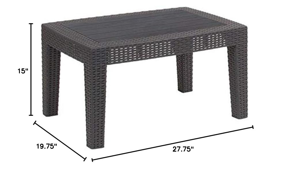 Dark Gray Wicker Plank Top Patio Coffee Table - Outdoor Furniture for Garden, Deck, Poolside & Backyard Relaxation