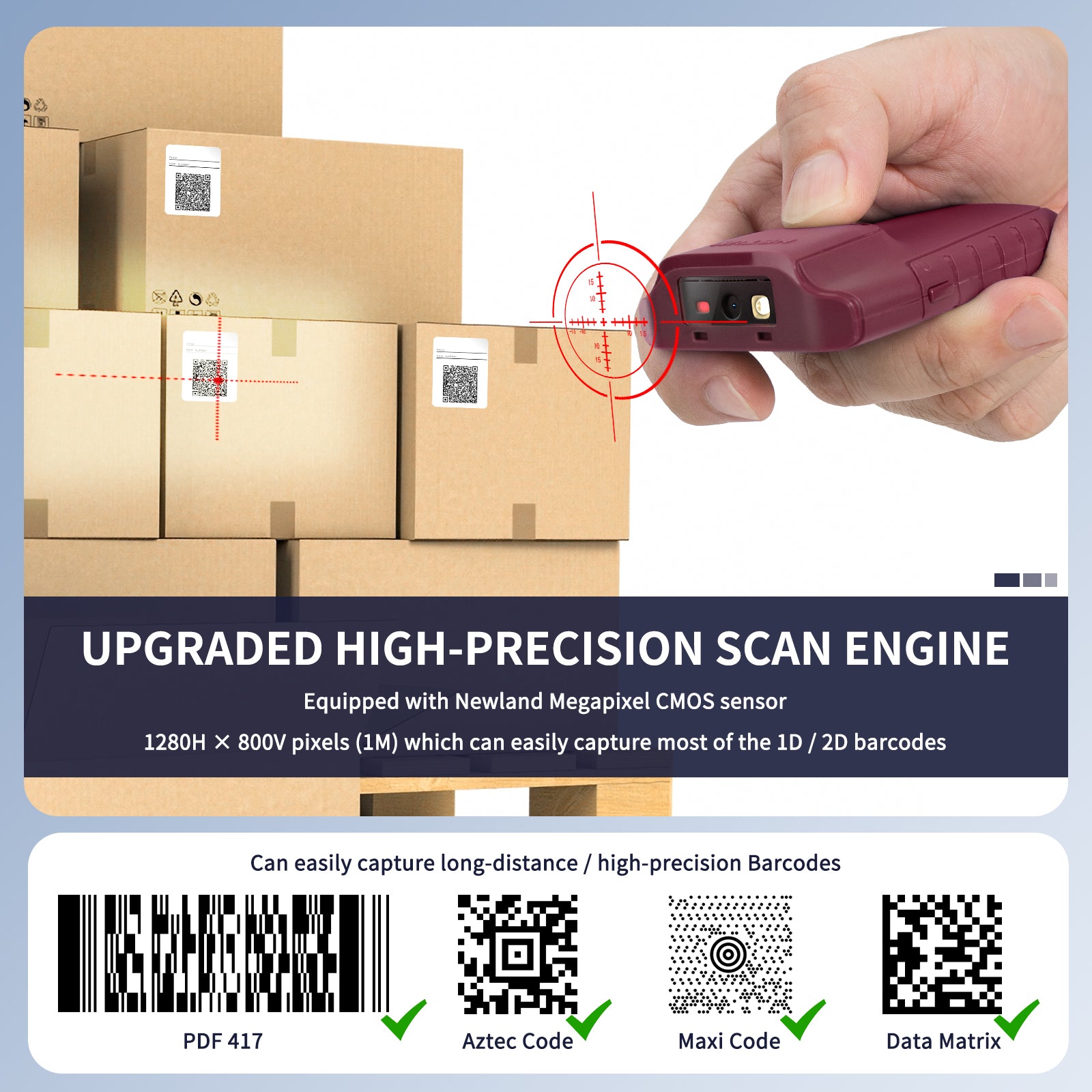 E900 2D Wireless Barcode Scanner - Fast & Accurate QR Code Reader for Retail, Warehouse, and Inventory Management | USB & Bluetooth Connectivity