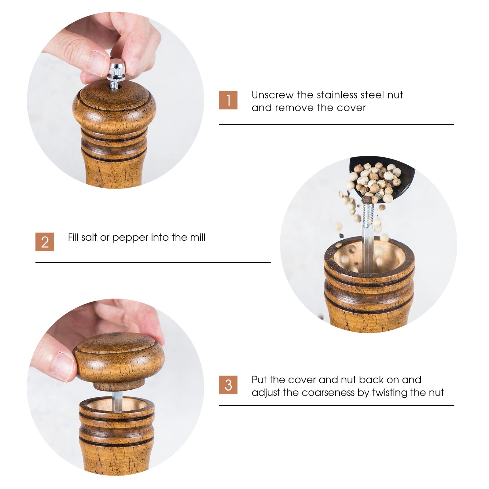 Premium Wooden Salt and Pepper Grinder Set - 6.5