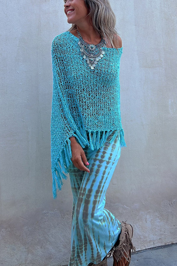 Stylish Sunset Breeze Hollow Out Tassel Knit Cover Up Top - Beachwear, Poolside, Summer Vacation Outfit