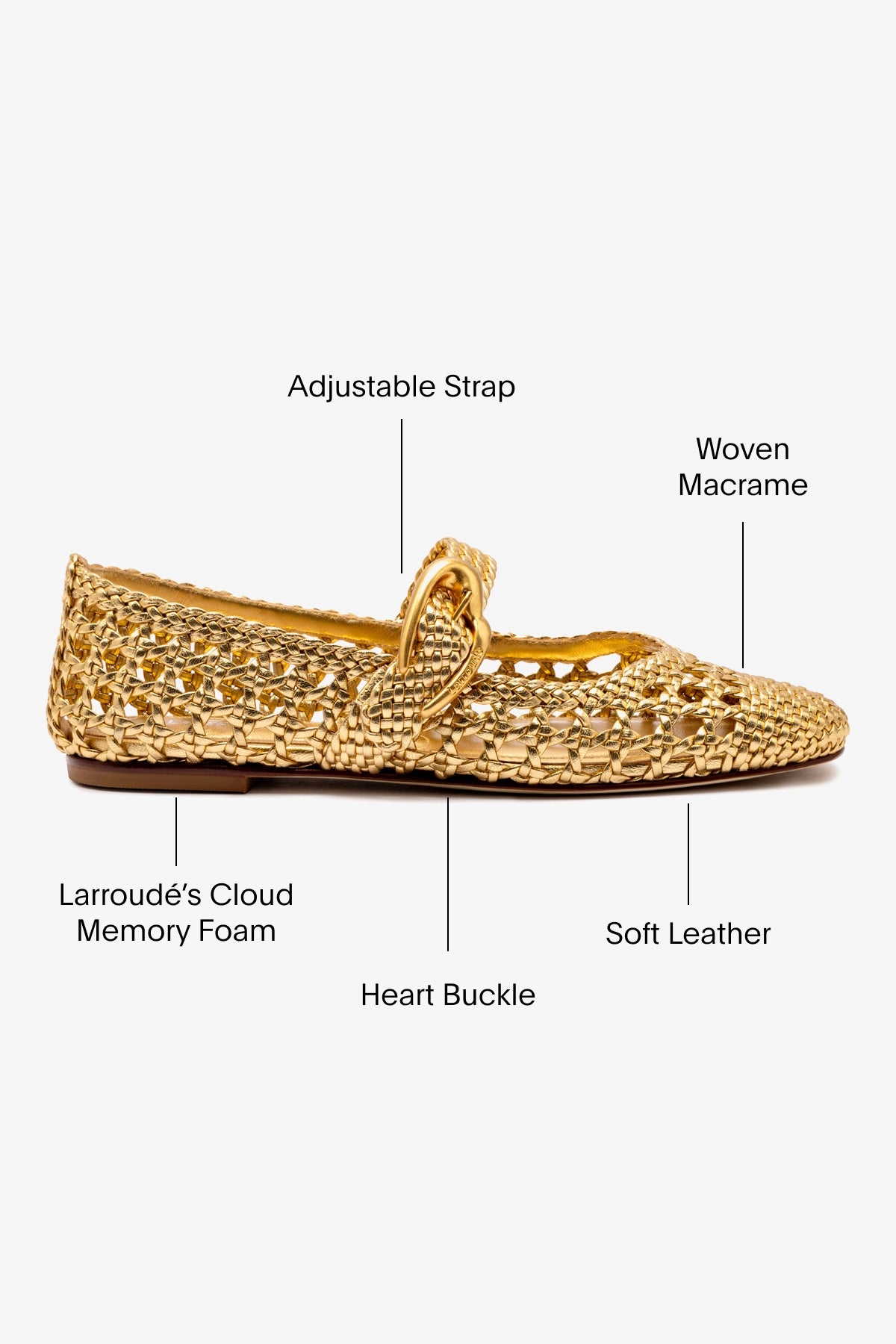 Verona Macrame Ballet Flat Shoes for Women - Gold Metallic Leather Comfortable Slip-On Loafers | Perfect for Casual Wear, Office & Travel