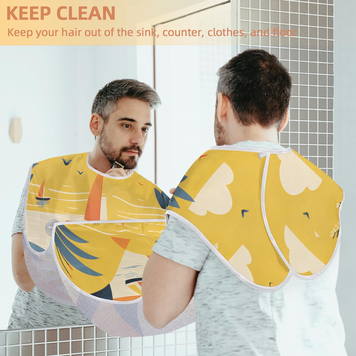 Men's Summer Cartoon Boat Beard Shaving Bib - Waterproof Makeup & Hair Dye Apron for Barbers & Artists - Sink Hair Catcher for Beard Trimming & Lineup - Perfect Gift for Grooming & Salon Use