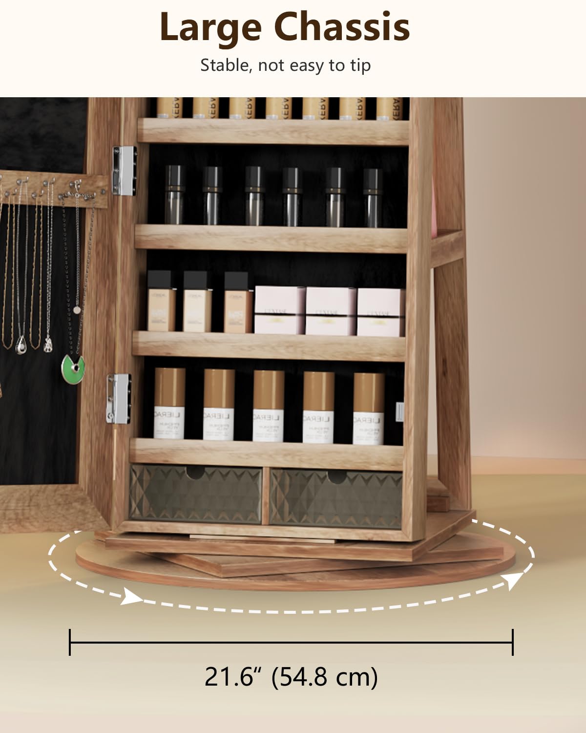 360° Rotating Jewelry Cabinet with LED Lights - 63