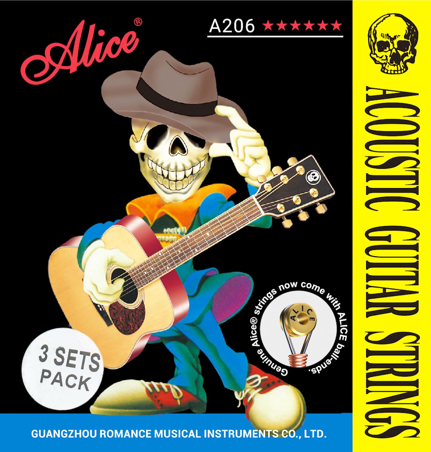 Alice Acoustic Guitar Strings Set - 6-String Phosphor Bronze, Super Light Gauge (A206) for Beginners | 3-Pack Steel Copper Alloy Strings | Perfect for Folk, Country & Practice Sessions