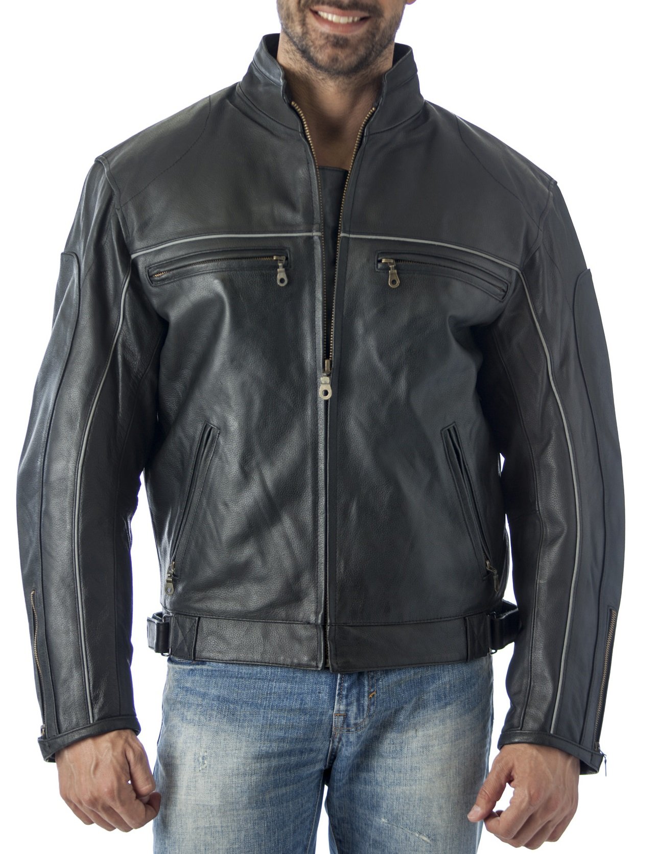 REED Men's Vented Leather Motorcycle Jacket with Light Reflector - Premium Biker Jacket for Riding, Cruising & Urban Fashion | Durable & Stylish Protective Gear for Motorcyclists