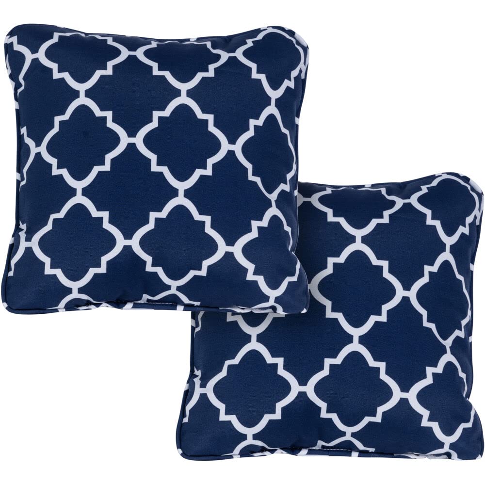Hanover Lattice Indoor/Outdoor Decorative Throw Pillow Set of 2 - Navy & White Striped Accent Pillows for Sofa, Patio, Bedroom Decor