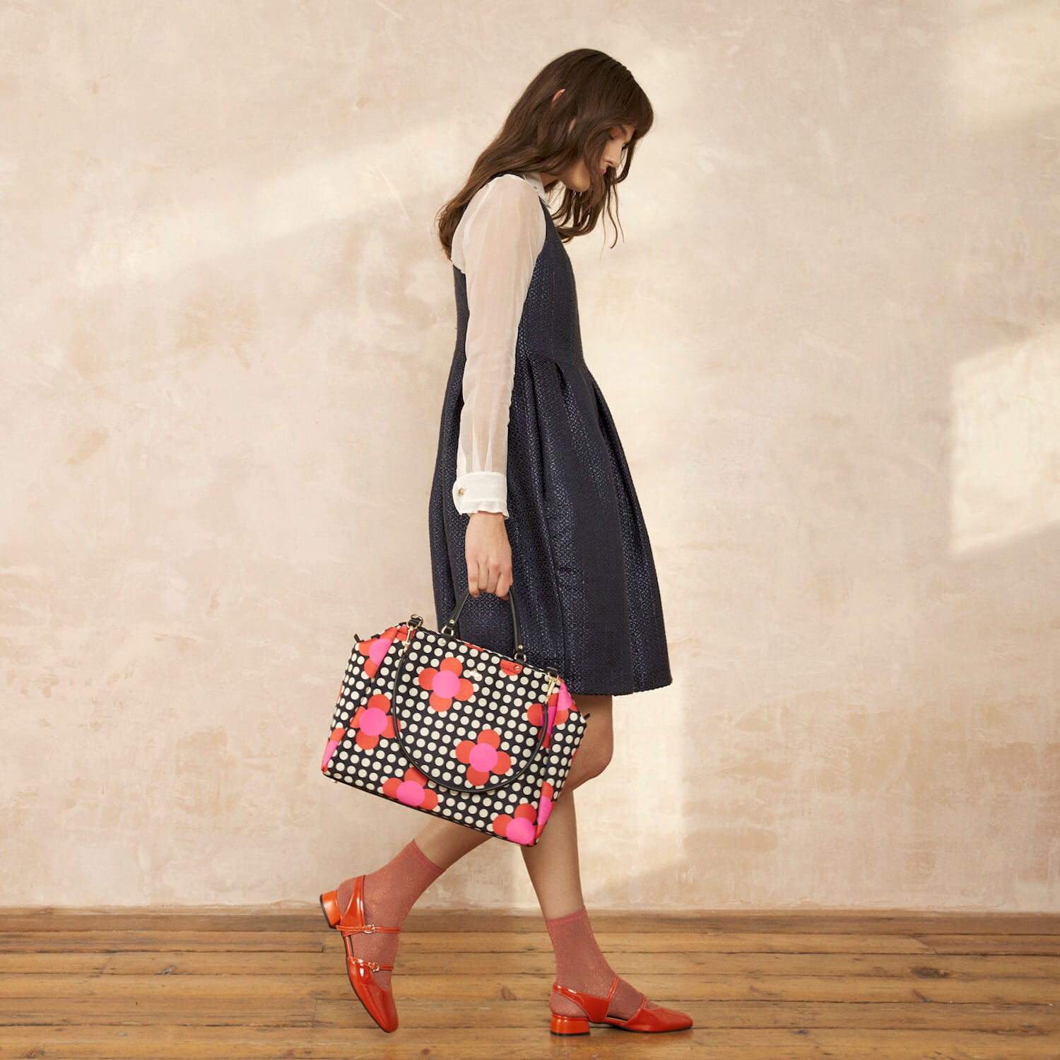 Opera Big Tote Bag - Fuchsia Floral Polka Dot Print Large Shoulder Bag for Women | Perfect for Work, Beach, Shopping & Travel