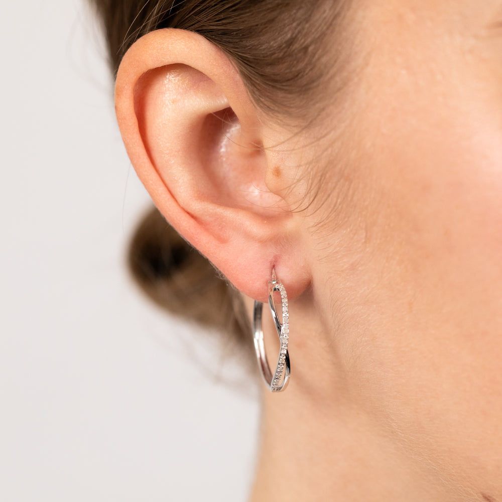 1/10 Carat Diamond Crossover Hoop Earrings in Sterling Silver - Elegant Dainty Jewelry for Women, Perfect for Weddings, Parties & Everyday Wear