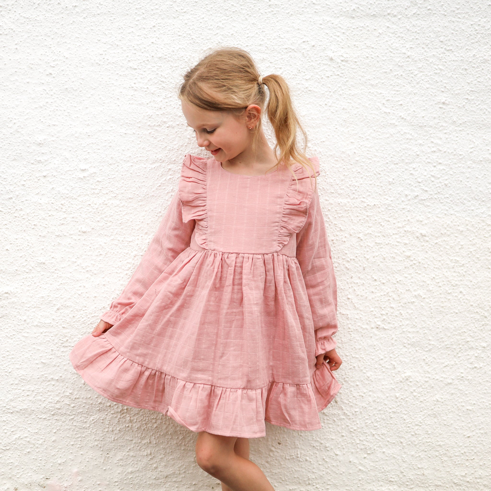 Muslin Frill Dress for Baby Girls - Soft Rosewood Pink Cotton Outfit | Perfect for Photoshoots, Parties & Special Occasions