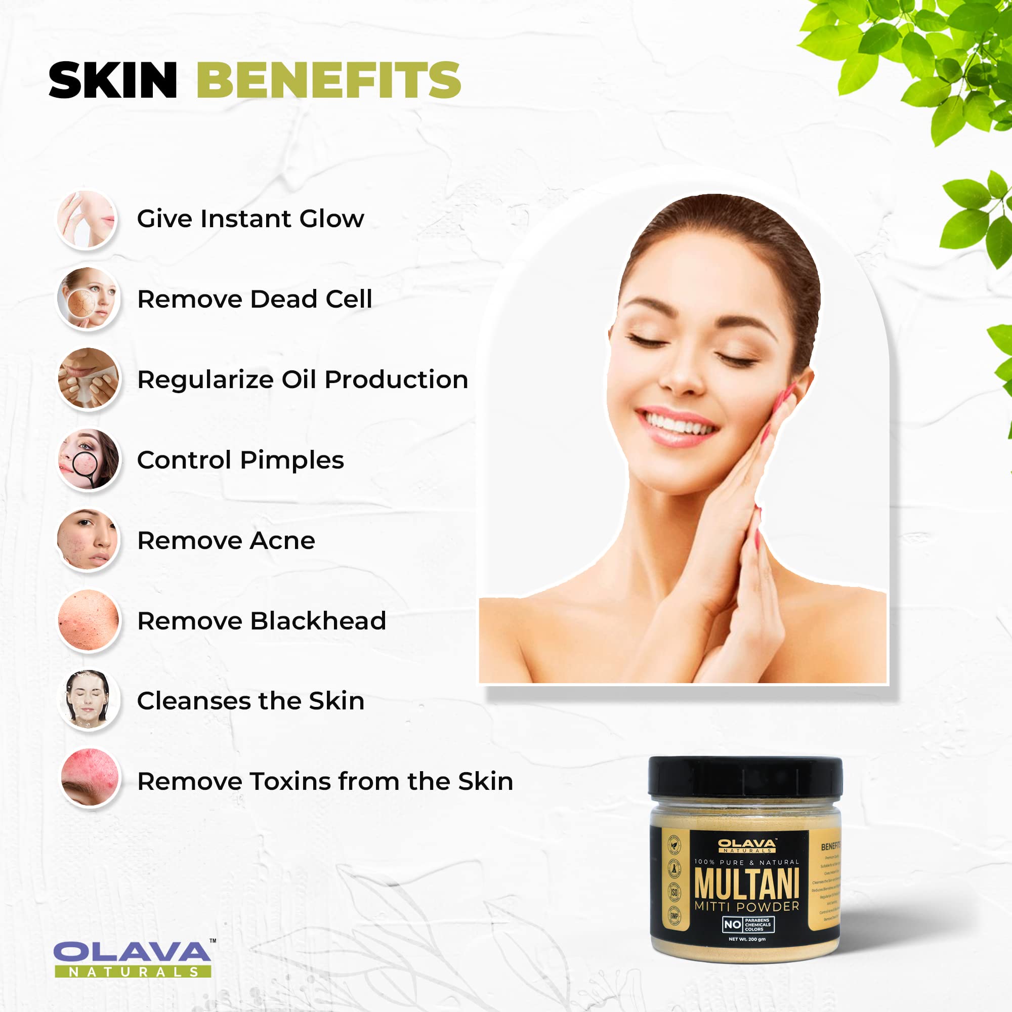 Olava Naturals Multani Mitti Powder - Pure Bentonite Clay for Face Mask & Skin Care | Fuller's Earth for Glowing Skin | 200g | DIY Facial Treatment & Spa Day Essential
