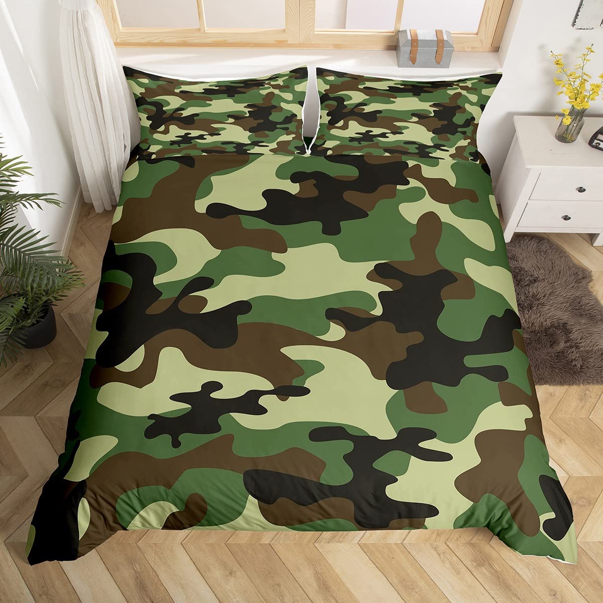 Kids Camo Duvet Cover Set - Army Camouflage Bedding for Boys & Girls (Twin Size, Brown/Green) with 1 Pillowcase | Youth & Teen Room Decor | Perfect for Military-Themed Bedrooms, Camping Enthusiasts, and Adventure-Loving Kids