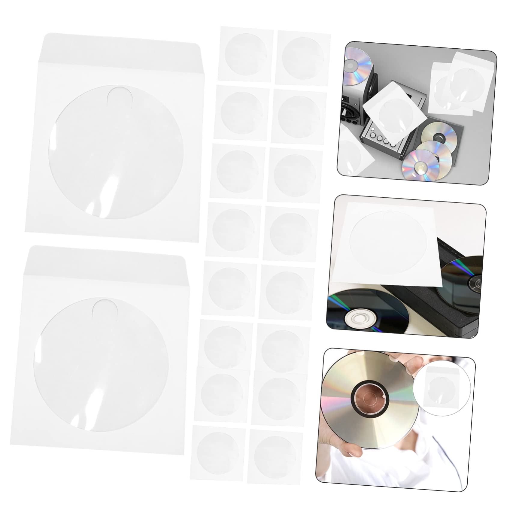Mikikit 100pcs White Paper CD/DVD Sleeves Envelopes - Eco-Friendly Cardboard Storage Holder for CDs, DVDs, Discs | Perfect for Organizing, Protecting & Storing Media Collections at Home or Office