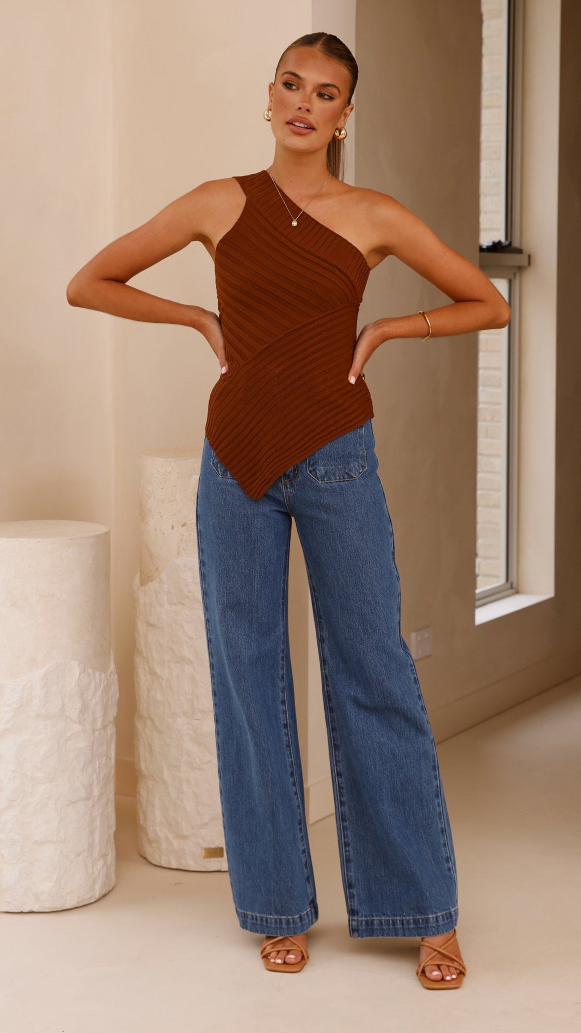 Alyssia One Shoulder Top for Women - Sexy Chocolate Brown Blouse for Party, Date Night & Evening Outfits