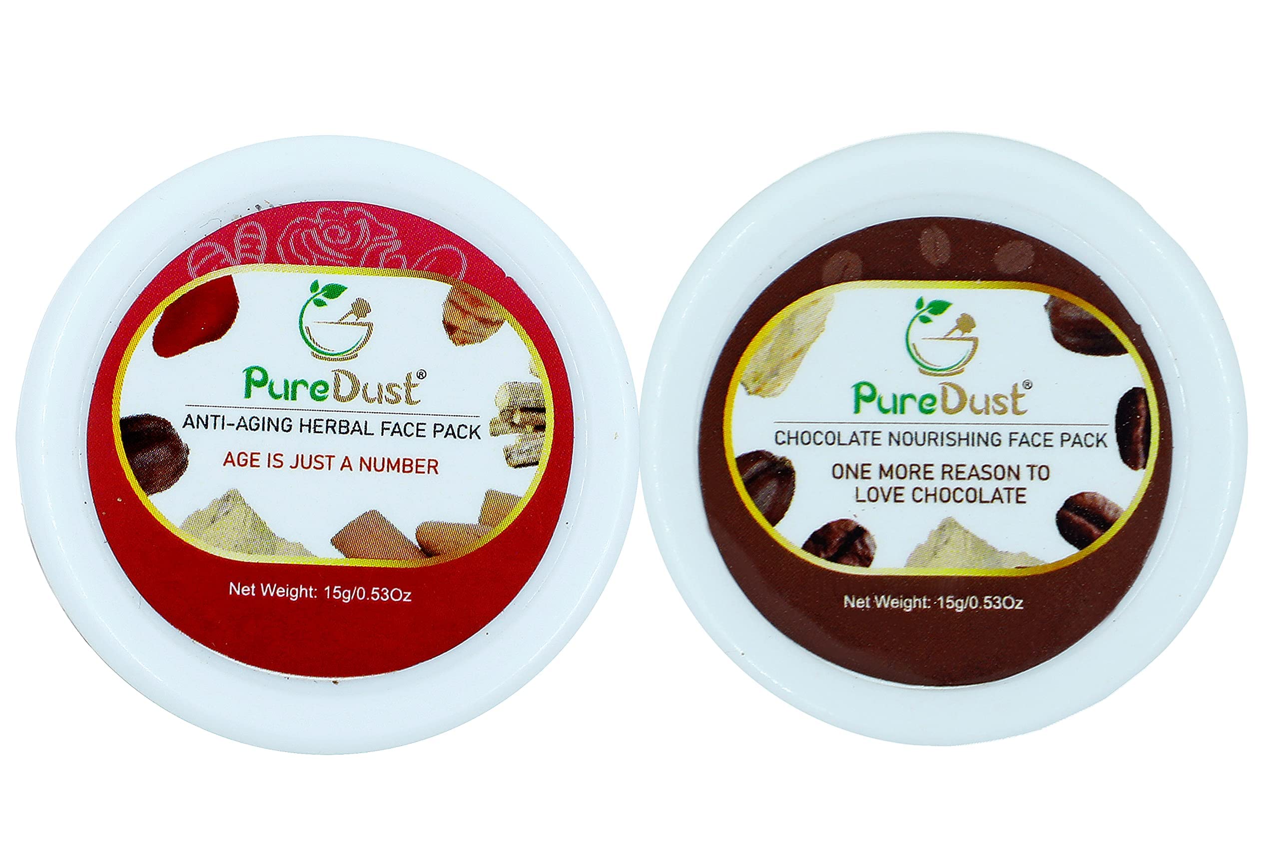 PureDust Anti-Aging Herbal Face Mask Powder 50g & Chocolate Nourishing Facial Mask 30g - Organic Skincare for Wrinkles & Glowing Skin | Perfect for Daily Routine & Spa Night