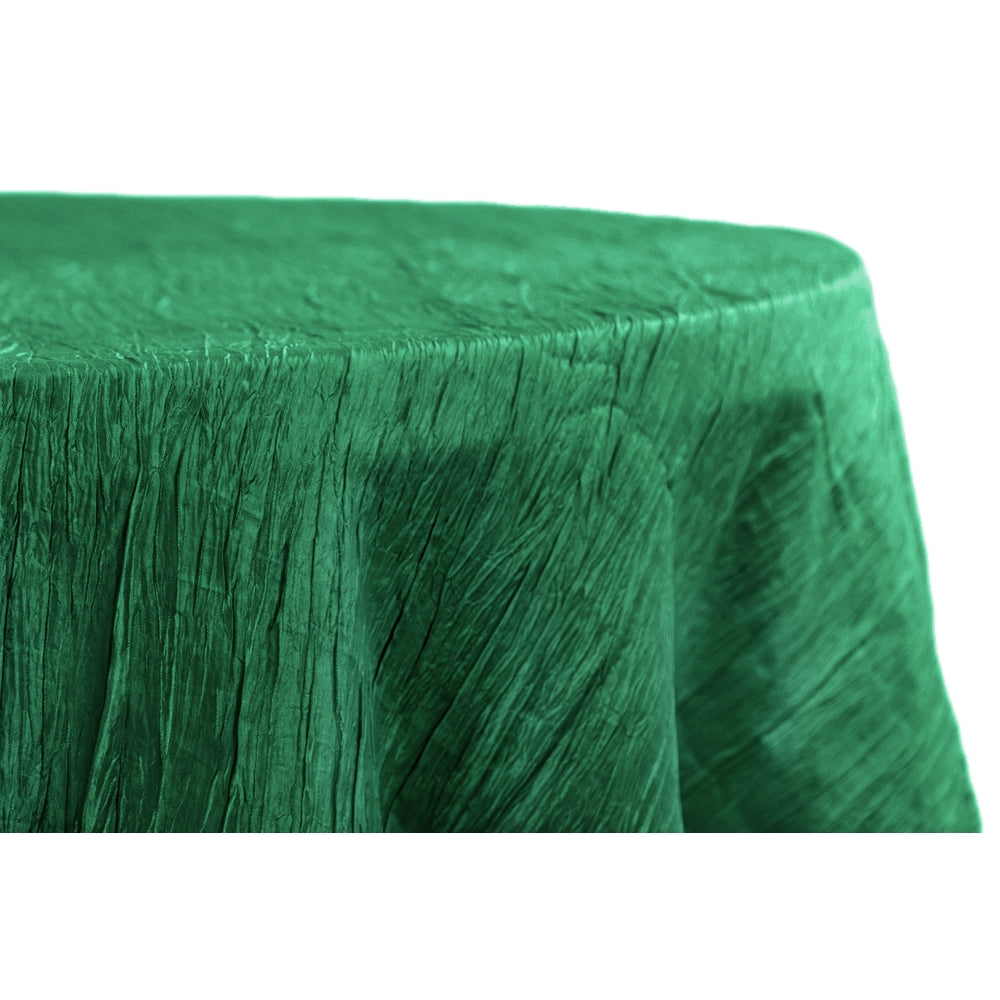 Emerald Green 132-Inch Round Accordion Crinkle Taffeta Tablecloth - Perfect for Weddings, Banquets & Formal Dining Events