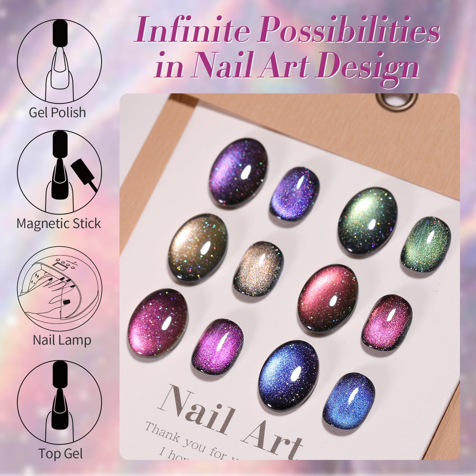 6 Colors 9D Iridescent Reflective Cat Eye Magnetic Gel - 7ml Nail Polish for Stunning 3D Nail Art | Perfect for Parties, Weddings & Special Occasions