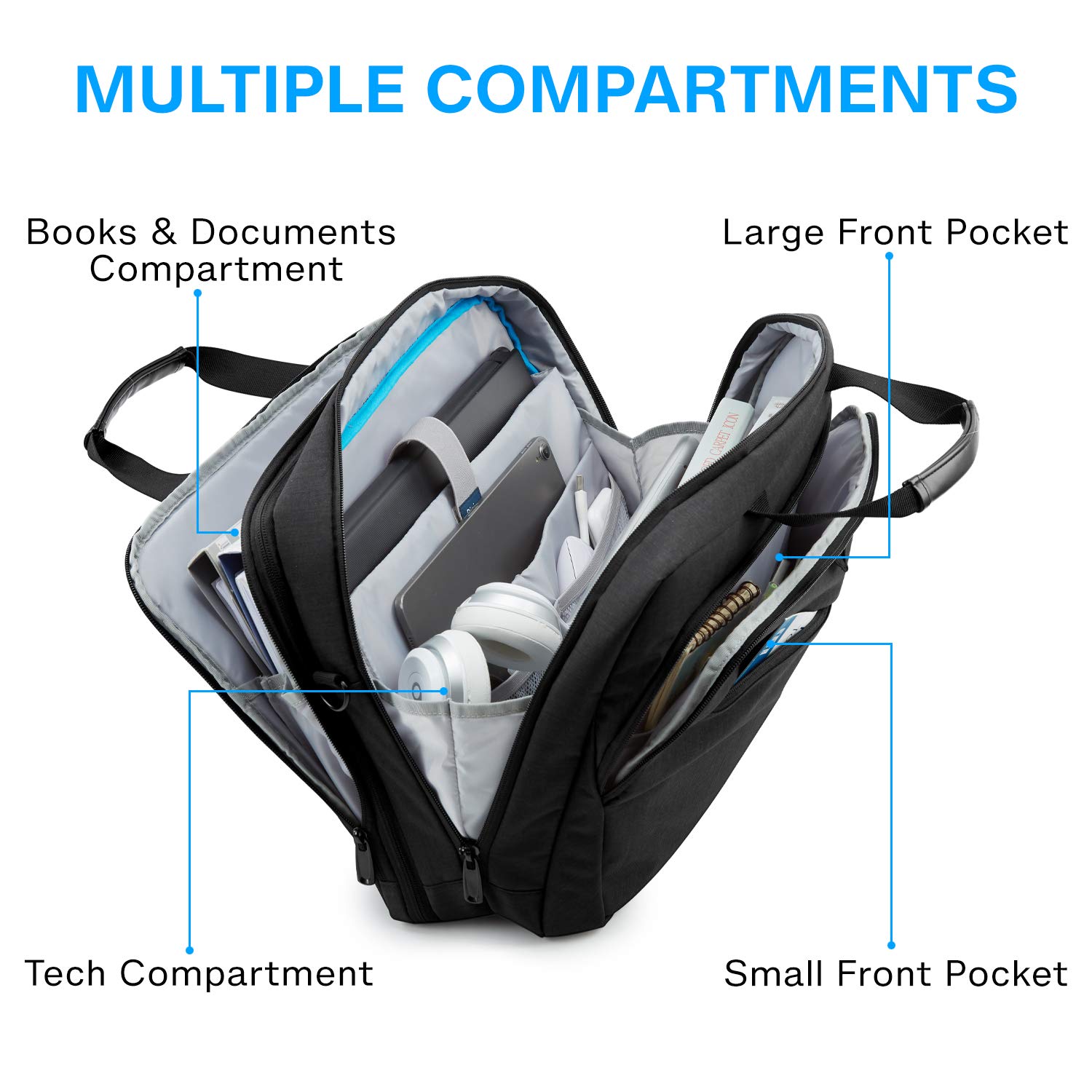 BAGSMART 18 Inch Expandable Laptop Bag for Men & Women - Water-Resistant Business Briefcase, Computer Shoulder Bag for Work, Office & Travel - Black | Perfect for Business Professionals & Daily Commuters