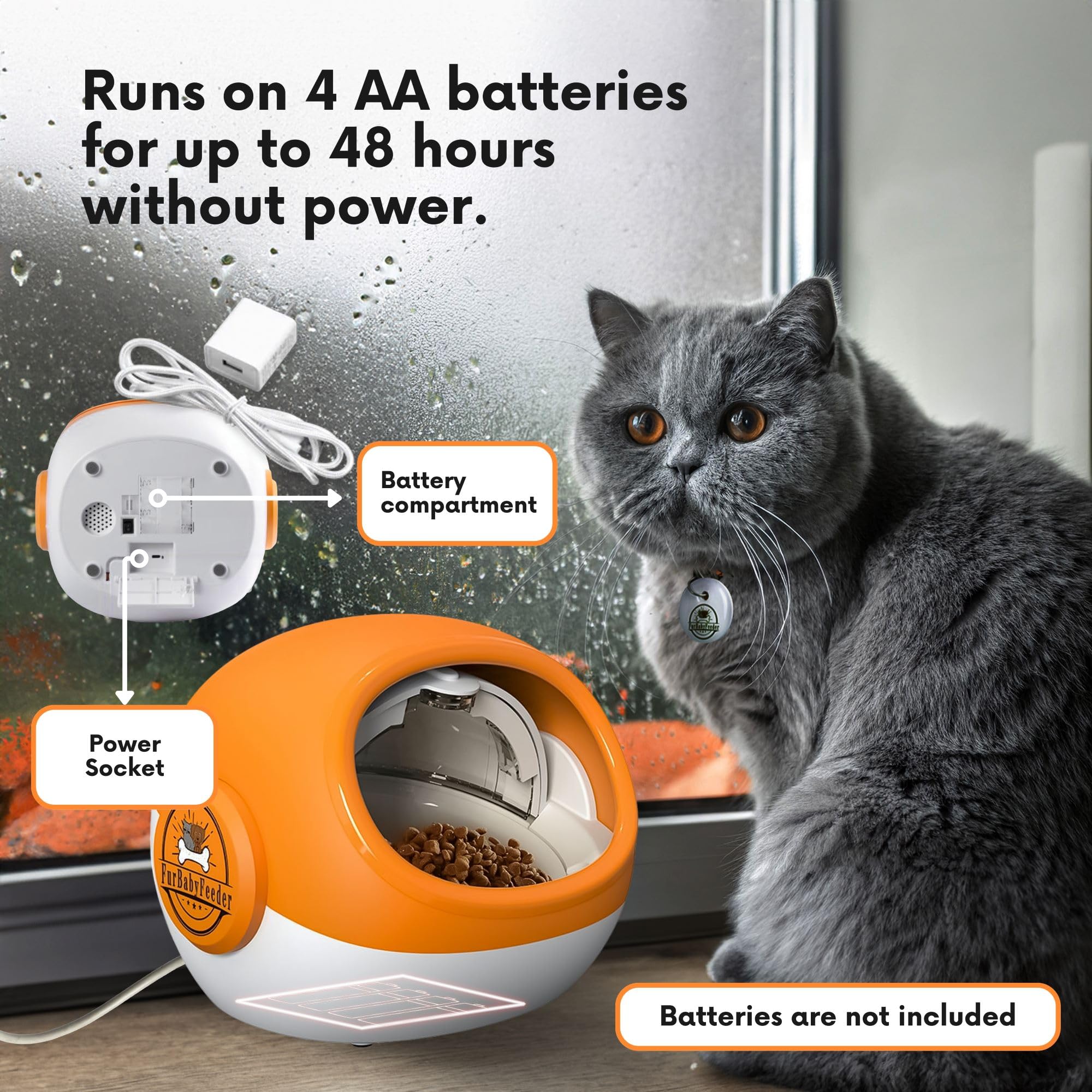 Automatic Cat Feeder with Smart RFID & Collar Sensor - Wet/Dry Food Dispenser for Multiple Pets - LCD Display & Locking Doors - Perfect for Home, Office, or Travel Use