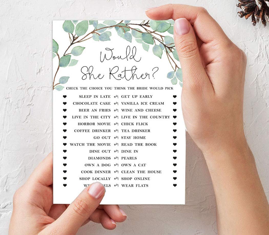 Bachelorette Party Games Set - 4 Fun Bridal Shower Games (50 Sheets Each) | Greenery Theme | Perfect for Wedding Showers & Girls Night Out
