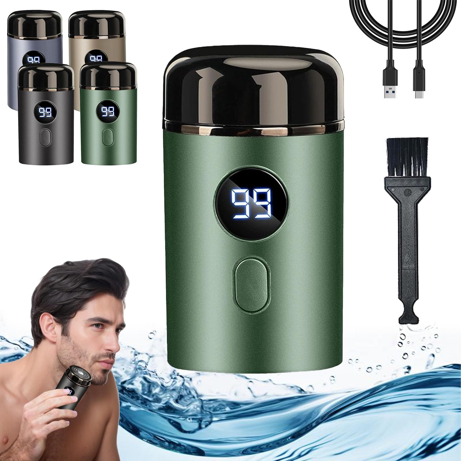 Doonai Mini Portable Electric Shaver - USB Rechargeable Waterproof Beard Trimmer for Men, Travel & Office Use | Compact Pocket Size for Home, Gym & Business Trips (Green)