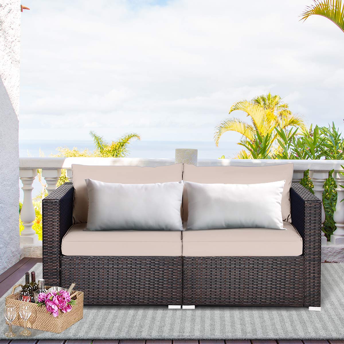 Tangkula 2-Piece Wicker Loveseat Set with Removable Cushions - Outdoor Patio Furniture Rattan Sofa for Balcony, Deck, Garden & Poolside - Perfect for Relaxing, Entertaining and Sunbathing
