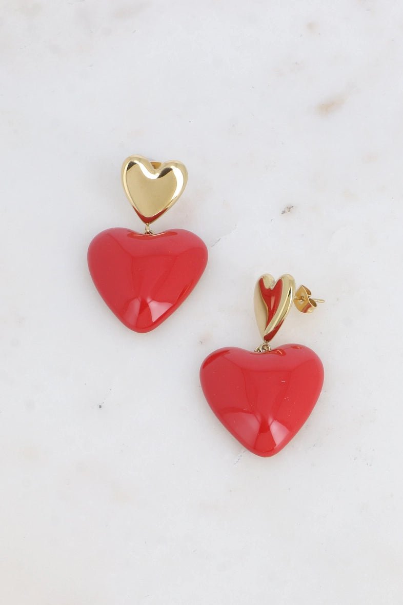 Fiji Double Heart Smooth Enamel Drop Earrings - Elegant Dangle Earrings for Women, Perfect for Weddings, Parties & Everyday Wear