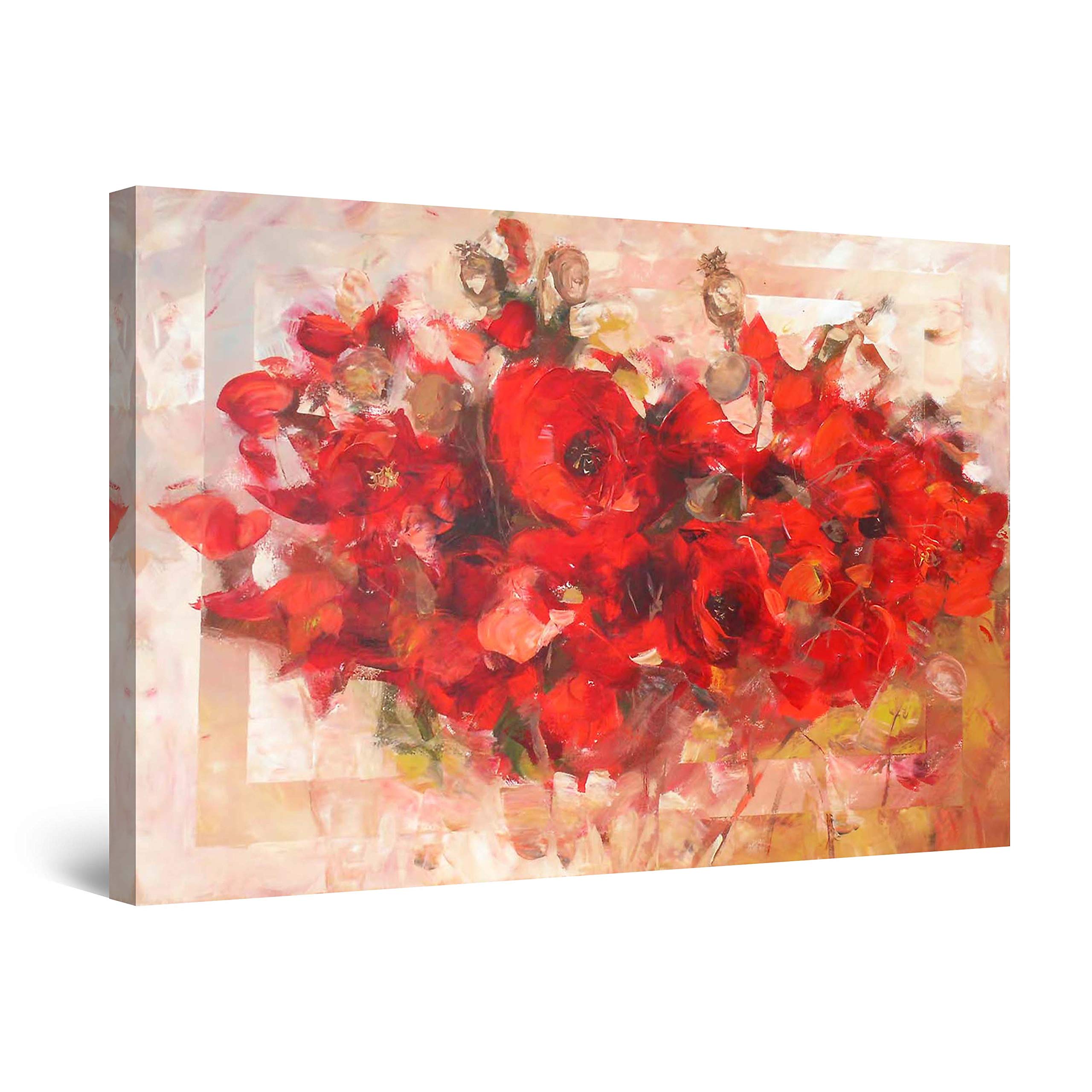 Startonight Abstract Canvas Wall Art - Red Poppies Framed Painting 32