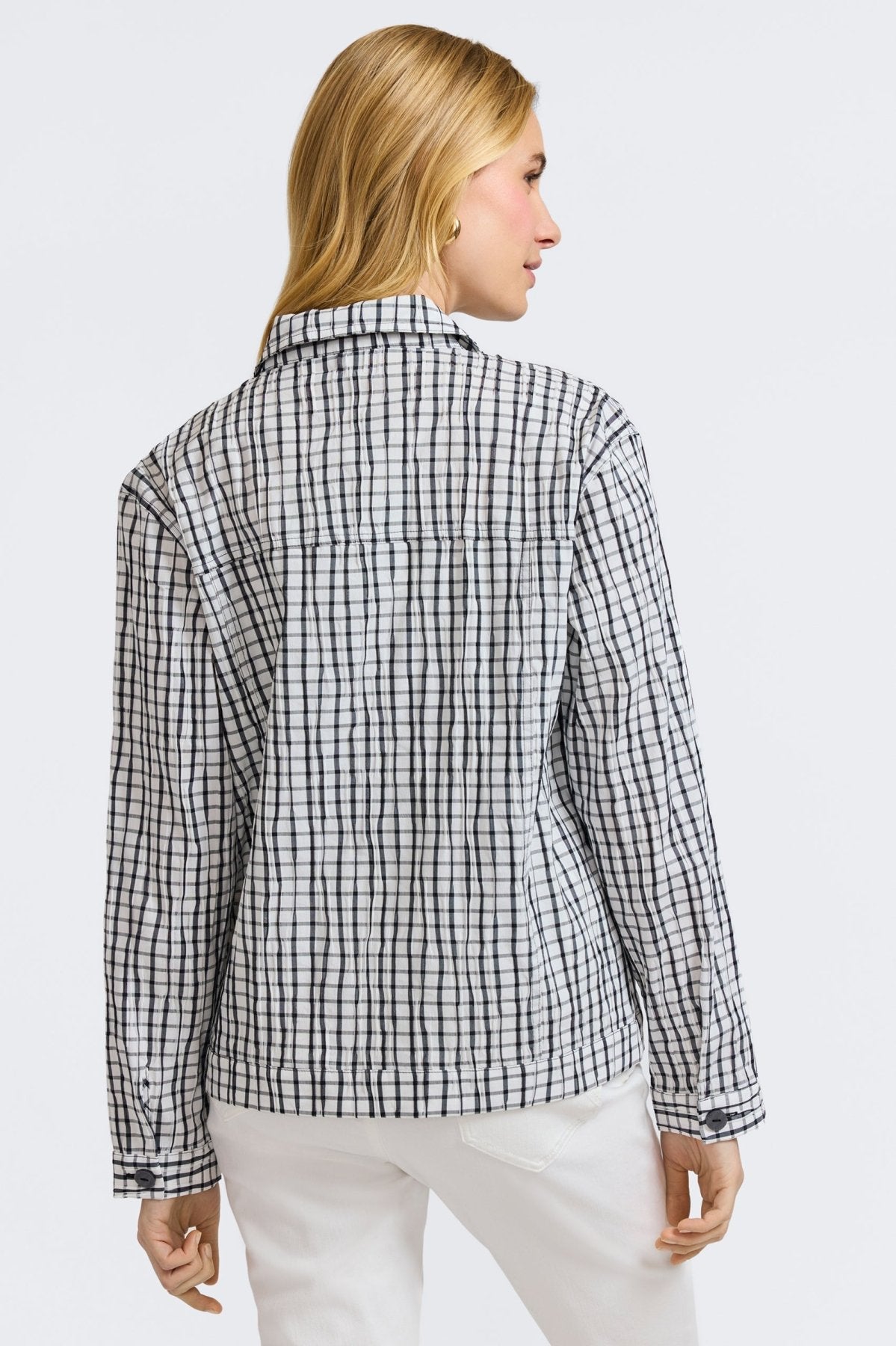 Thelma Crinkle Long Sleeve Denim Jacket for Women - Vintage Distressed Jean Coat - Perfect for Casual Outfits, Fall Layering & Street Style Fashion