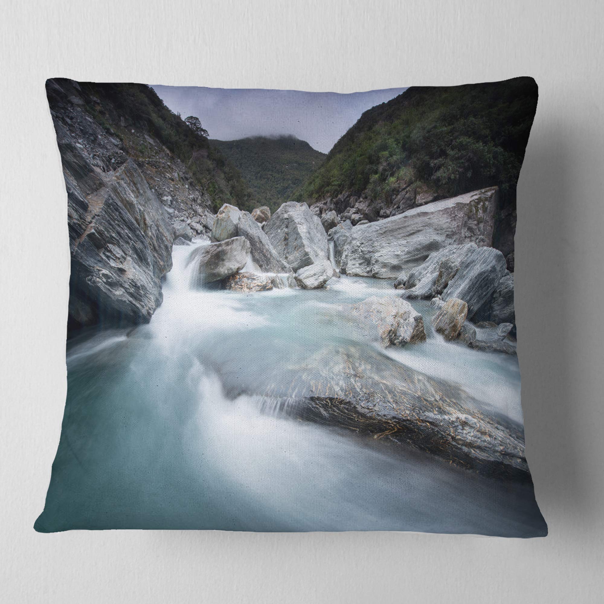 DesignQ CU10209 18x18 Inch Blue Decorative Pillow Cushion - Soft Square Throw Pillow for Sofa, Bed, Living Room & Home Decor